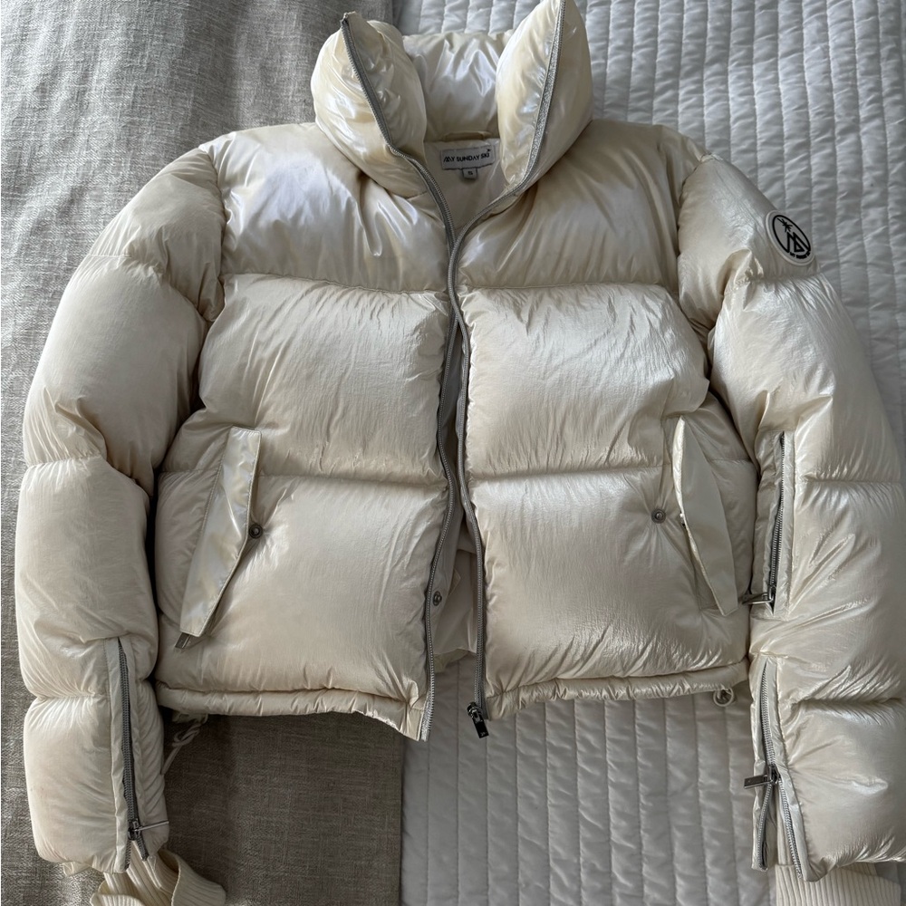 My Sunday Ski - CROPPED BOMBER SKI JACKET – SNOW SPARKLE WHITE